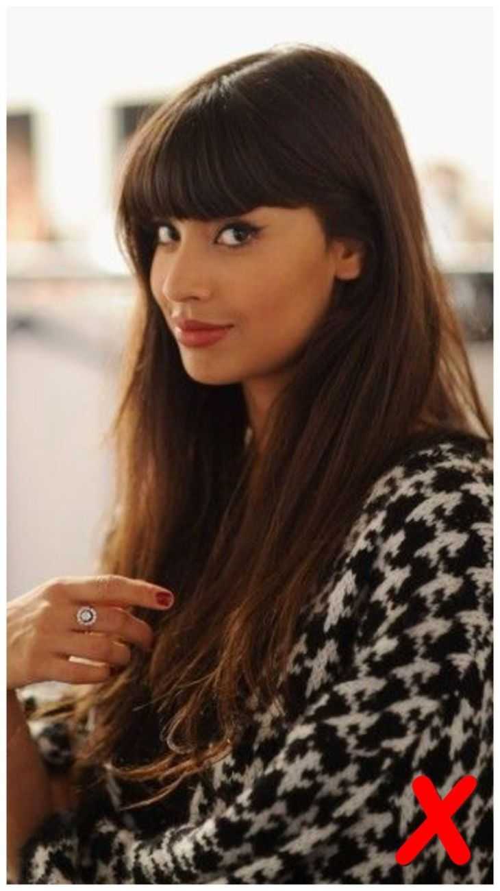 Каштановые прямые волосы с челкой, создающие образ нежной и страстной красоты