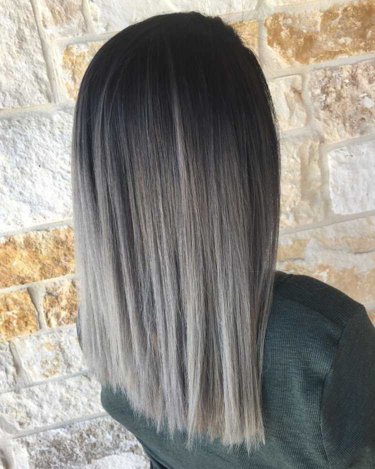 Окрашивание на тёмные прямые волосы с пепельным
