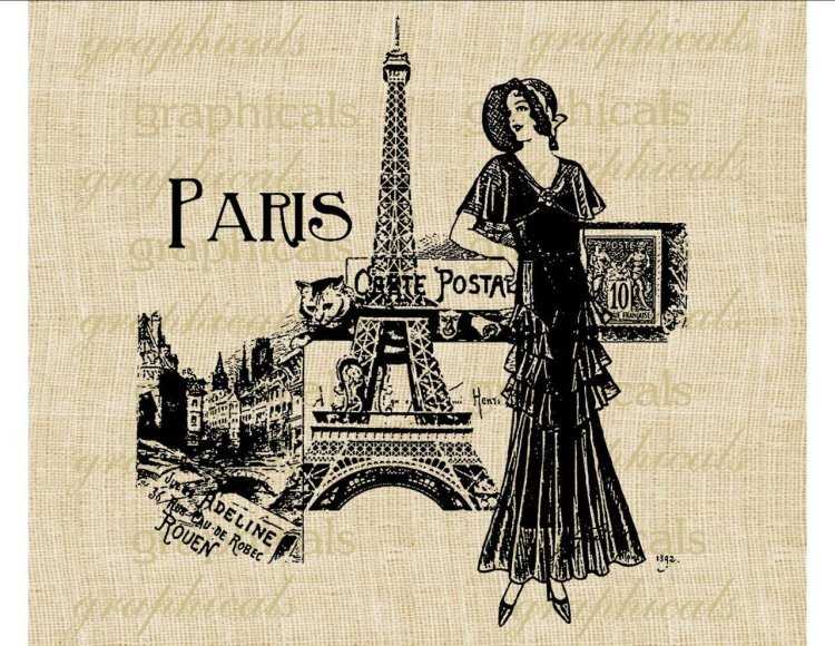 Черно-белые картинки для декупажа Париж